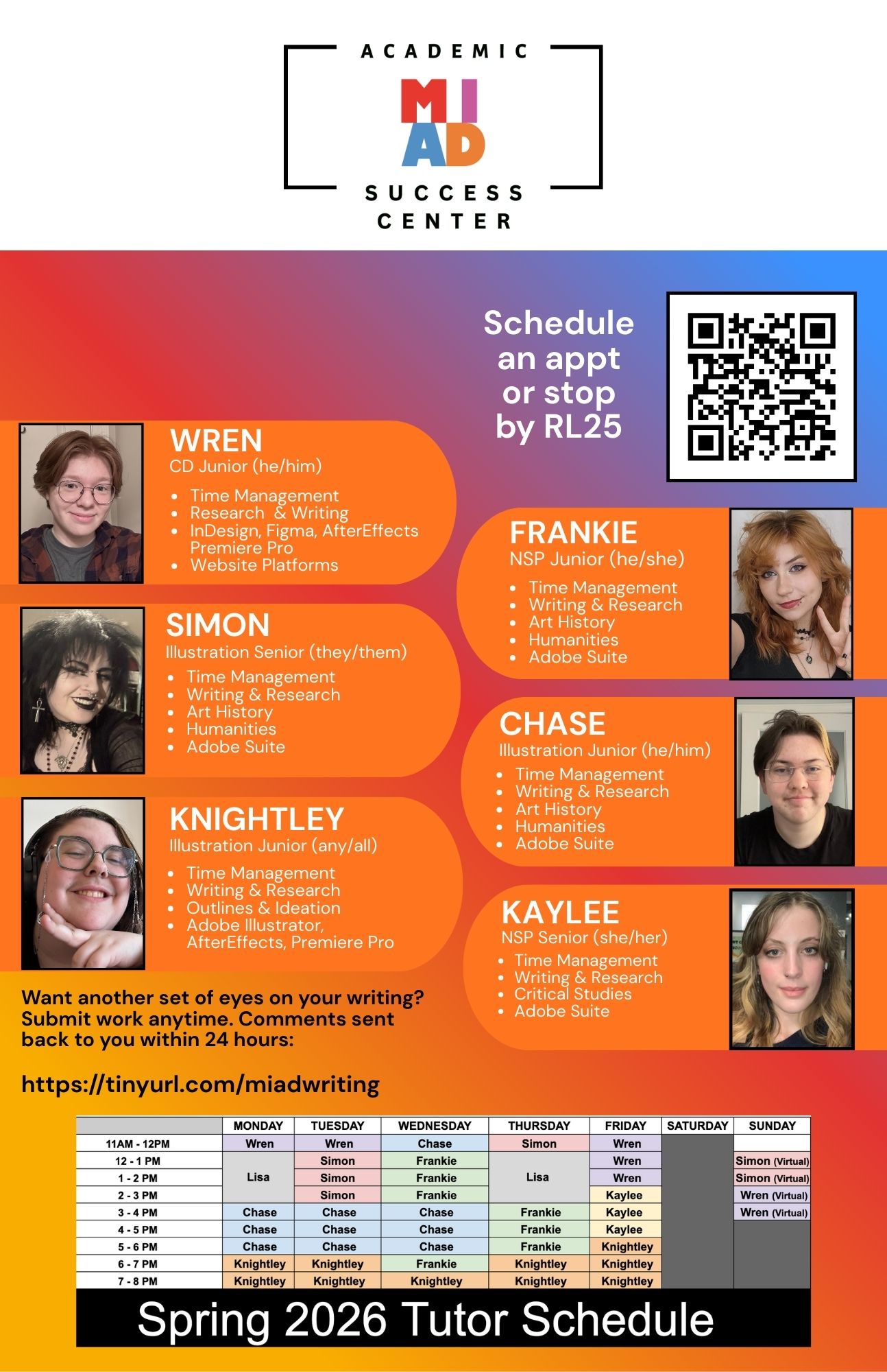 Visit the Academic Success Center in RL25!