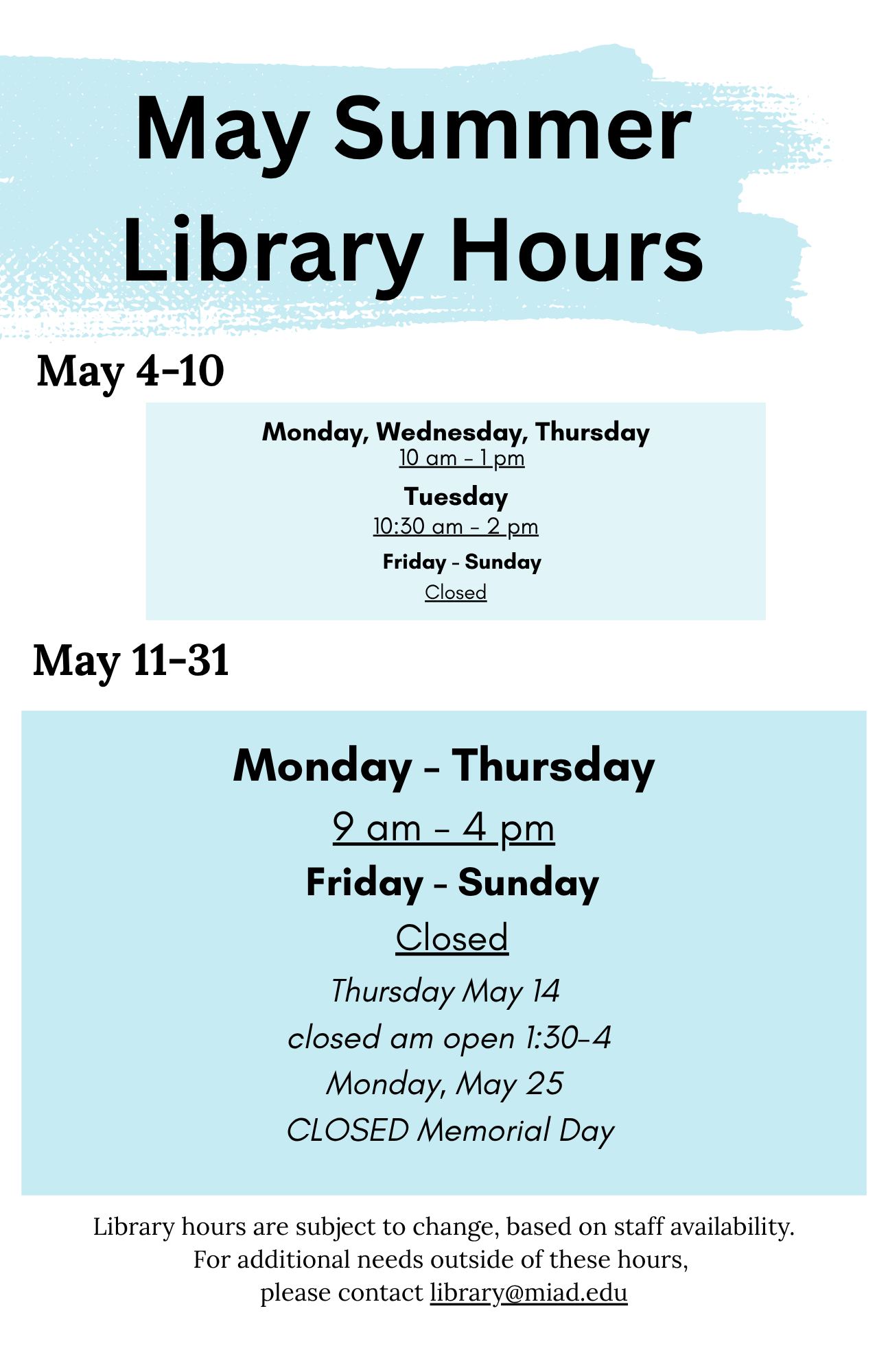 May Library Hours