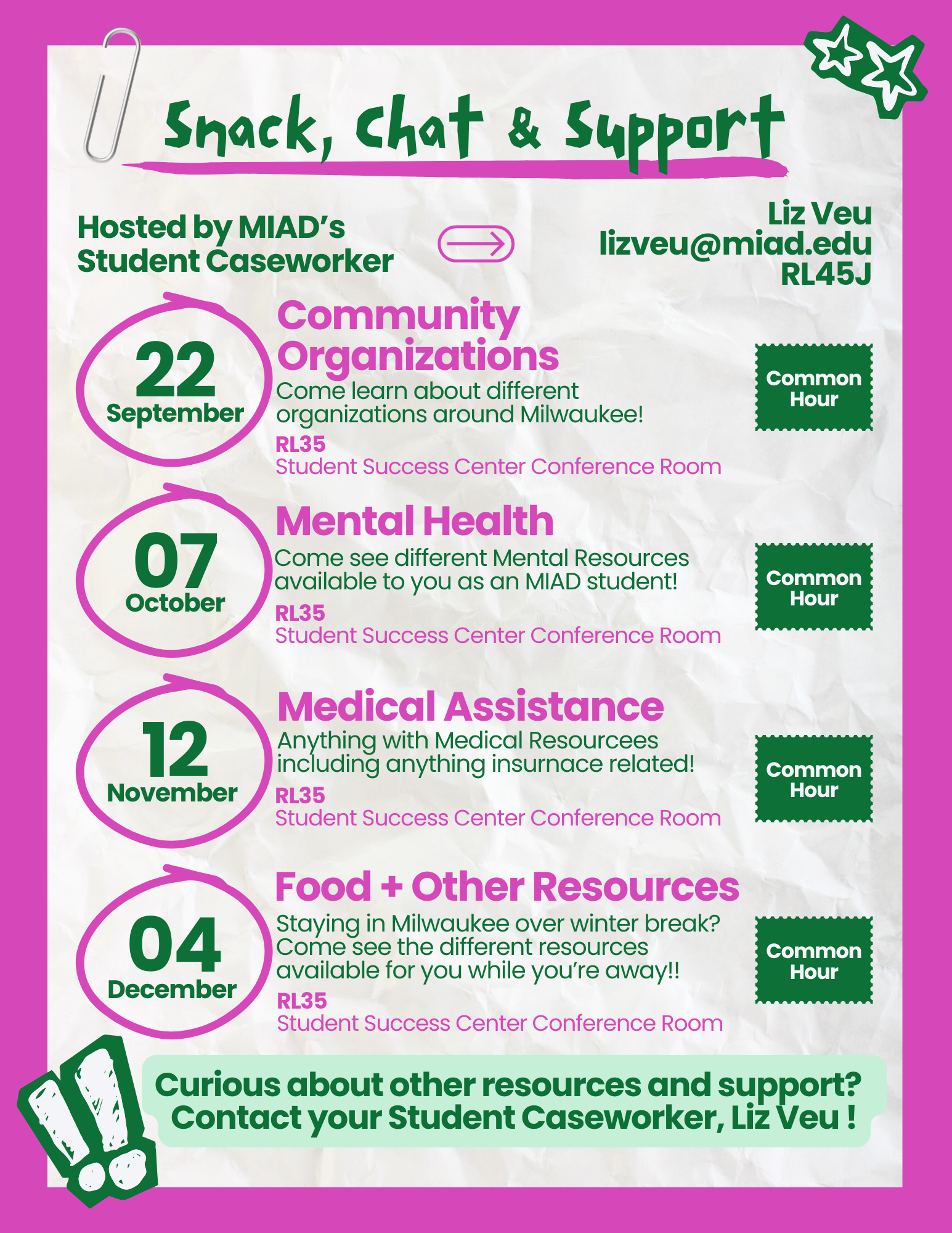 Snack, Chat & Support, Sep. 22